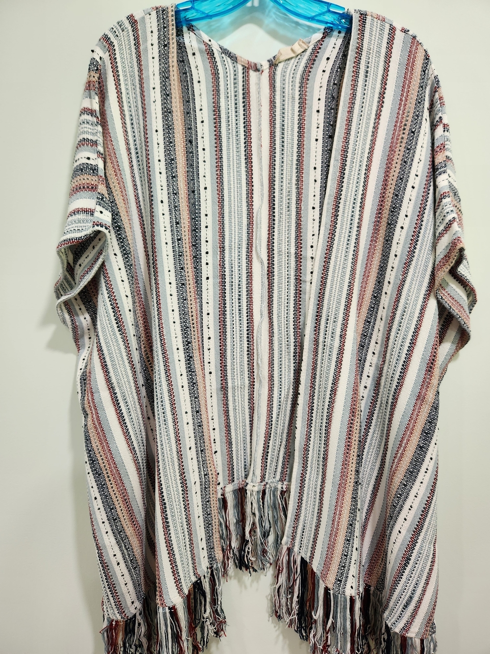 Altar'd State Striped Fringe Poncho - Cream, Blue & Rust
